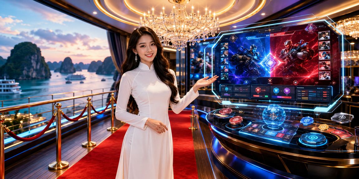 Phong cảnh vịnh Hạ Long kết hợp hình ảnh esports betting hiện đại